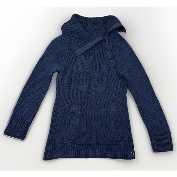 VTG Ralph Lauren Rare Hand Knit Sweater Navy Blue Woven Anchor Size S Nautical - Picture 1 of 8